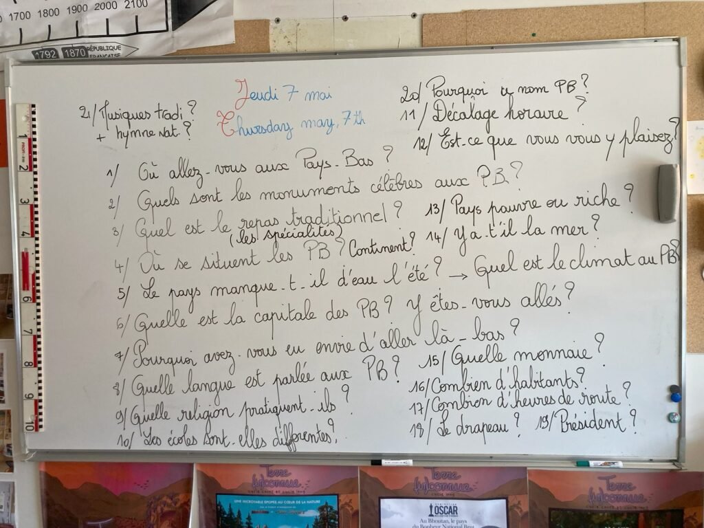 Questions des élèves de CM1-CM2 avant le départ vers les Pays Bas dans le cadre de la Classe Nomade
