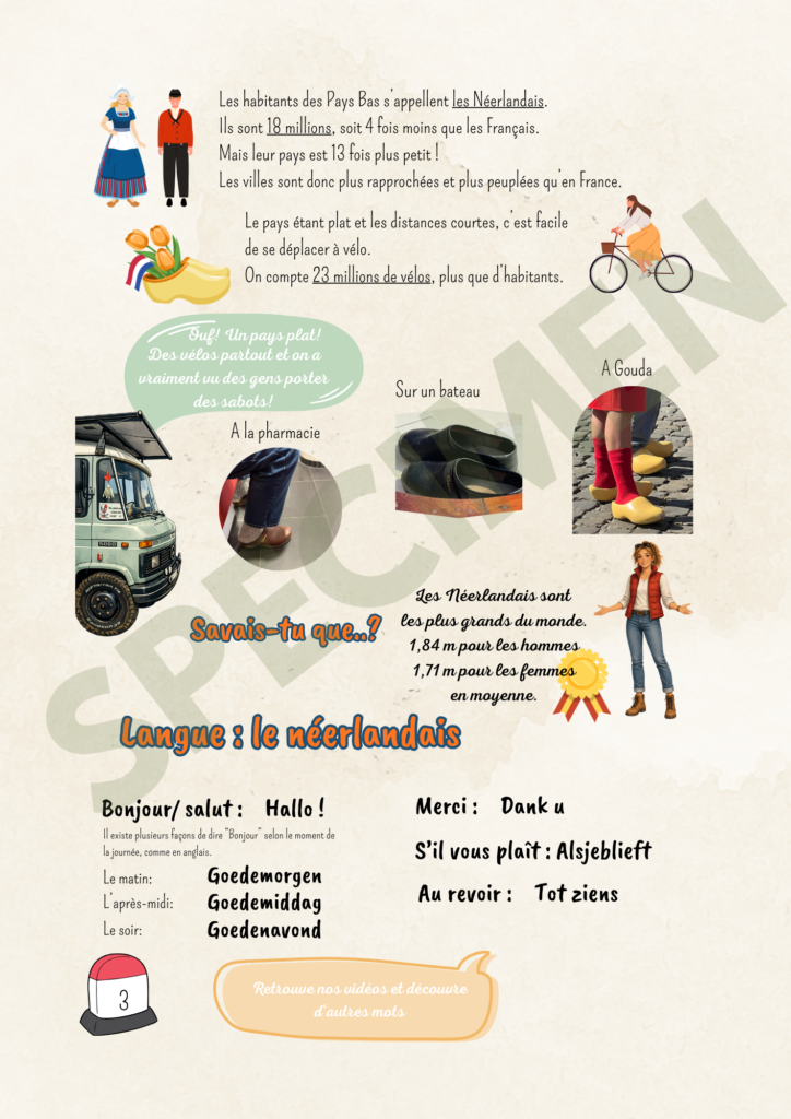 Specimen d'une fiche pédagogique Mini Globe Trotter sur les Pays Bas.